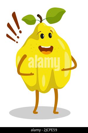 Cheerful pear, quince character laughs merrily. Useful vegetables and fruits. Cartoon vector isolated on white background Stock Vector