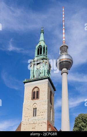 St. Mary's Church and the Fernsehturm TV Tower  in Berlin, Germany, Europe Stock Photo