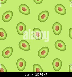 Simple hand drawn avocado seamless pattern, vegetables healthy food background, positive green flying sliced avocados, ecological kids template for co Stock Vector