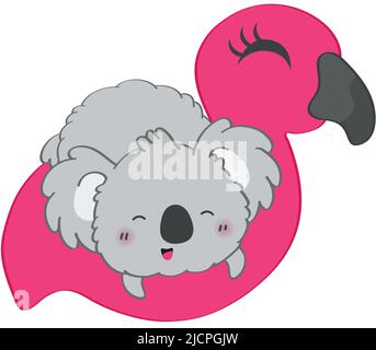 Cute Koala Clipart for Kids Holidays and Goods. Happy Clip Art Koala Bear on an Inflatable Toy. Vector Illustration of an Animal for Stickers, Prints Stock Vector