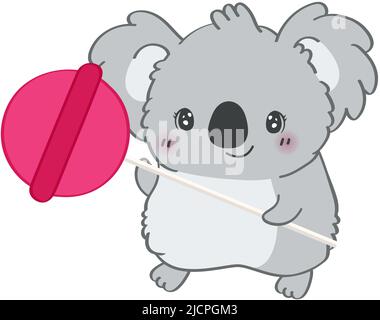 Koala Clipart Character Design. Adorable Clip Art Koala Bear with Candy on a Stick. Vector Illustration of an Animal for Prints for Clothes, Stickers Stock Vector