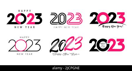 Happy New Year, big set of 2023 logo with pink text design. 20 23 number design template. Collection symbols 2023 Happy New Year. Vector illustration Stock Vector