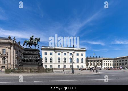 Statue of Frederick the Great and Humboldt University, Unter den Linden, Historic Mitte, Berlin, Germany Stock Photo