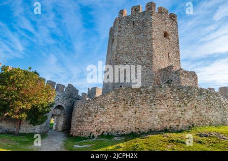 Platamon castle, the imposing medieval fortress located southeast of mount Olympus is one of the most impressive and well preserved castles in Greece Stock Photo