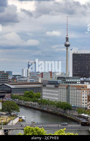 Elevated view over Berlin from the Reichstag building rooftop, Berlin, Germany. Stock Photo