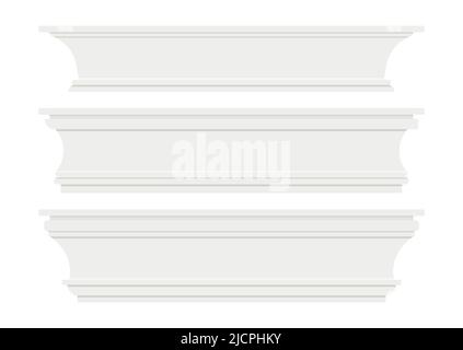 Skirting wall moulding baseboard set isolated on white background. Stock Vector