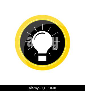 Light bulb on round button badge illustration. Stock Vector