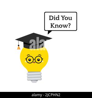 Cute light bulb and Did you know ask text in speach bubble. Stock Vector