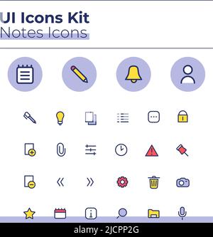 Notes UI icons kit Stock Vector