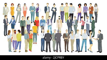 A large group of business people together, isolated on white background. illustration Stock Vector