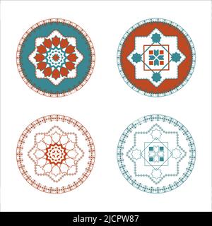 Arabic pattern abstract icon set. Rounded symbol set, vector spirographs. Luxurious abstract geometric shape logo, Concept vector set. Stock Vector