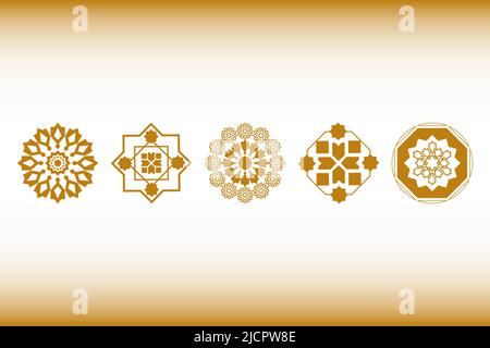Arabic pattern abstract icon set. Rounded symbol set, vector spirographs. Luxurious abstract geometric shape logo, Concept vector set. Stock Vector