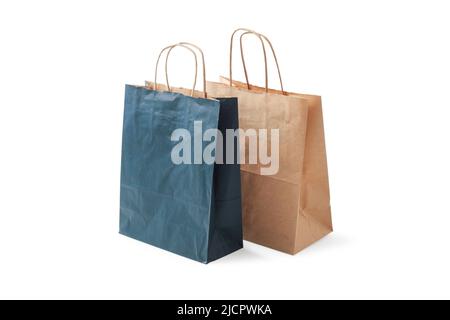 Paper packaging bags for shopping isolated on white Stock Photo