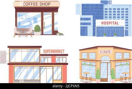 City service semi flat color vector objects set Stock Vector