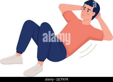 Man strengthening abdominal muscles with exercise semi flat color vector character Stock Vector