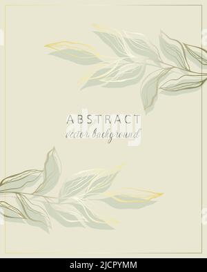 Abstract background in boho style with golden lines and botanical leaves, organic shapes. Abstract art vector background design for wedding and vip cover template. Vector illustration Stock Vector