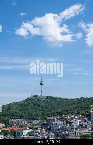Itaewon district and Namsan Tower in Yongsan, Seoul, South Korea on 14 June 2022 Stock Photo