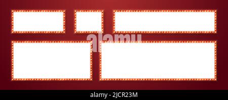 Marquee frames with red border, retro casino signboards with white background. Stock Vector