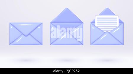 Blue 3d envelope in cartoon style with letter Stock Vector