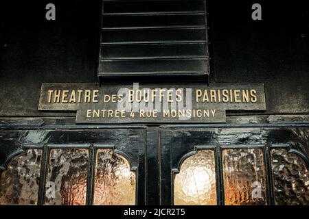 Back doors to the Théâtre des Bouffes-Parisiens at Passage Choiseul, Paris, France Stock Photo