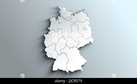 Geographical Map of Germany with States with Regions with Shadows Stock Photo