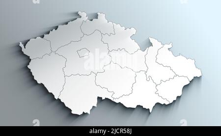 Geographical Map of Czech Republic with Regions with Regions with Shadows Stock Photo
