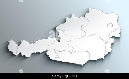 Geographical Map of Austria with States with Regions with Shadows Stock Photo