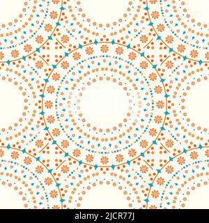 Seamless vector pattern with flower circles on white background. Simple floral wallpaper texture. Decorative wreath fashion textile. Stock Vector