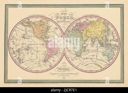 A new map of the World on the Globular Projection. COWPERTHWAIT 1852 old Stock Photo