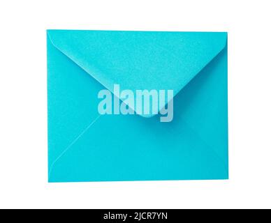 Blue paper envelope postcard isolated on the white background Stock Photo