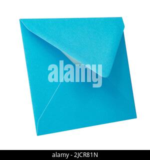 Blue paper envelope postcard isolated on the white background Stock Photo