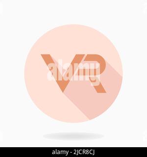 A red vector icon with VR logo in the pink circle. Flat design with long shadow. Virtual reality logo Stock Vector