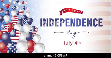 Happy Independence Day greeting card concept with flying in the sky 3D style balloons. Isolated abstract graphic design template. Red, blue, white col Stock Vector