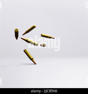 3d render of flying or dropping rifle bullets for gun violence or control concepts. Stock Photo