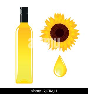 sunflower oil glass bottle isolated on white Stock Vector