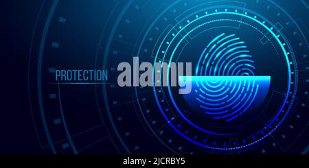 Fingerprint scanner. Cyber security, technology identification concept.  Futuristic technology background. Vector illustration. Stock Vector