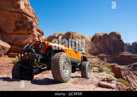 Jeeps off roading near Moab in Utah, USA. Stock Photo