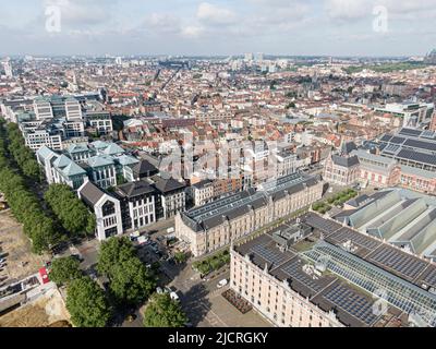 Brussels, Belgium - May 12, 2022:  Urban landscape of the city of Brussels. Office district mixed with residential buildings in a residential area. Stock Photo