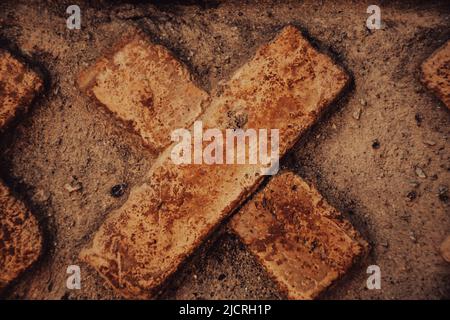 A brick cross built as part of a wall design in Marrakesh, Morroco. Stock Photo