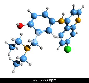 3D image of Amodiaquine skeletal formula - molecular chemical structure of  malaria medication isolated on white background Stock Photo