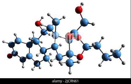 3D image of Budesonide skeletal formula - molecular chemical structure of corticosteroid  medication isolated on white background Stock Photo