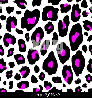 Leopard print seamless pattern. Black and pink neon colors. Vintage animal print from the 80s-90s. Vector illustration. Stock Vector