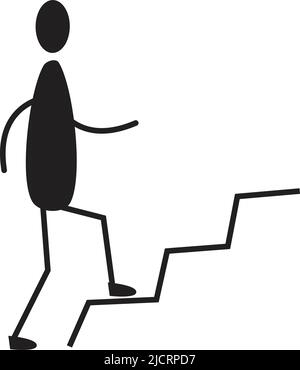 Stickman figure symbol with stair case steps illustration symbol in a vector glyph sketch pictogram Stock Vector
