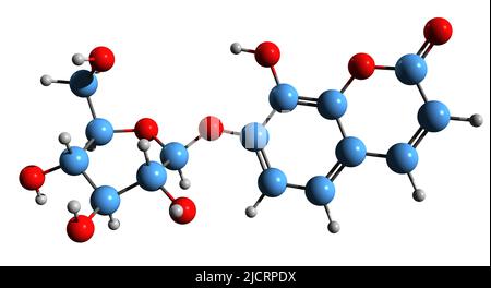 3D image of Daphnin skeletal formula - molecular chemical structure of plant toxin isolated on white background Stock Photo