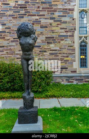 PRINCETON, NJ USA - NOVENBER 12, 2019: art object, stylized figure of a girl near the educational building of Princeton University. New Jersey USA Stock Photo