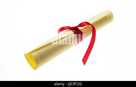 Diploma Paper Scroll With Red Ribbon Isolated On White Background 3d  Rendering Stock Photo - Download Image Now - iStock