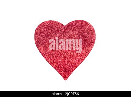 Heart red color isolated on white. Love, Valentine day symbol, design element. Shiny glitter texture heart shape decoration Stock Photo