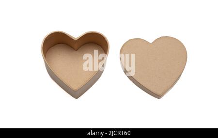 Open empty gift box and cover, heart shape isolated on white background, design element. Valentine day present Stock Photo