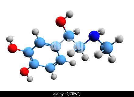 3D image of adrenalin skeletal formula - molecular chemical structure of epinephrine isolated on white background, Stock Photo