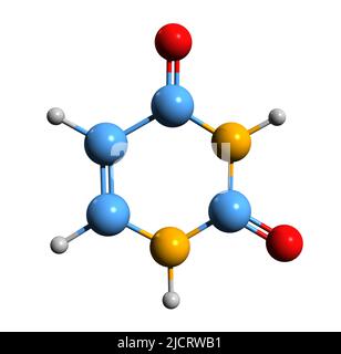 3D image of uracil skeletal formula - molecular chemical structure of  pyrimidinediol isolated on white background, Stock Photo
